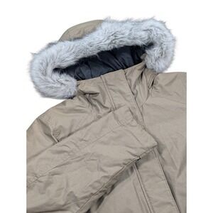 Columbia Parka Jacket Womens Medium Tan Faux Fur Hood Insulated Long Winter Coat